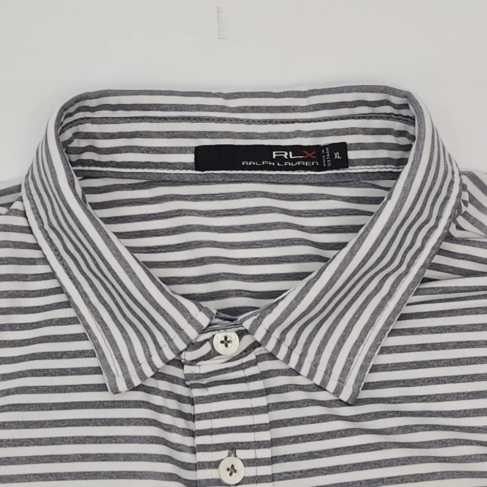 RLX Ralph Lauren Polo Golf Shirt Gray White Stripe Men Size XL Stretch